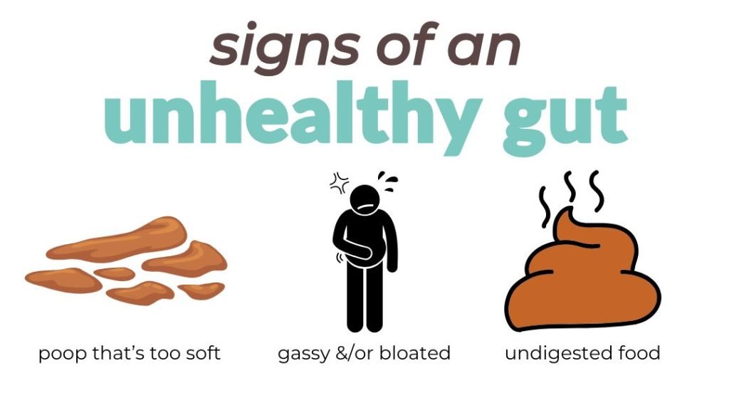 from left to right: soft poops, a person who is bloated, a poop